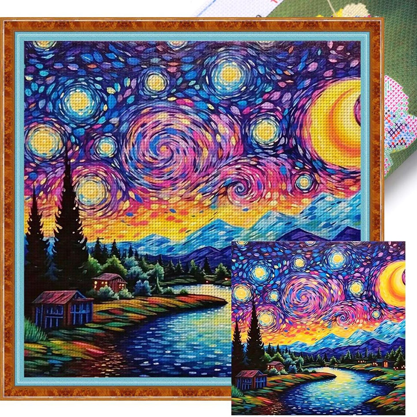 Van Gogh Starry Sky - Full 14CT Stamped Cross Stitch 40x40CM - Huacan