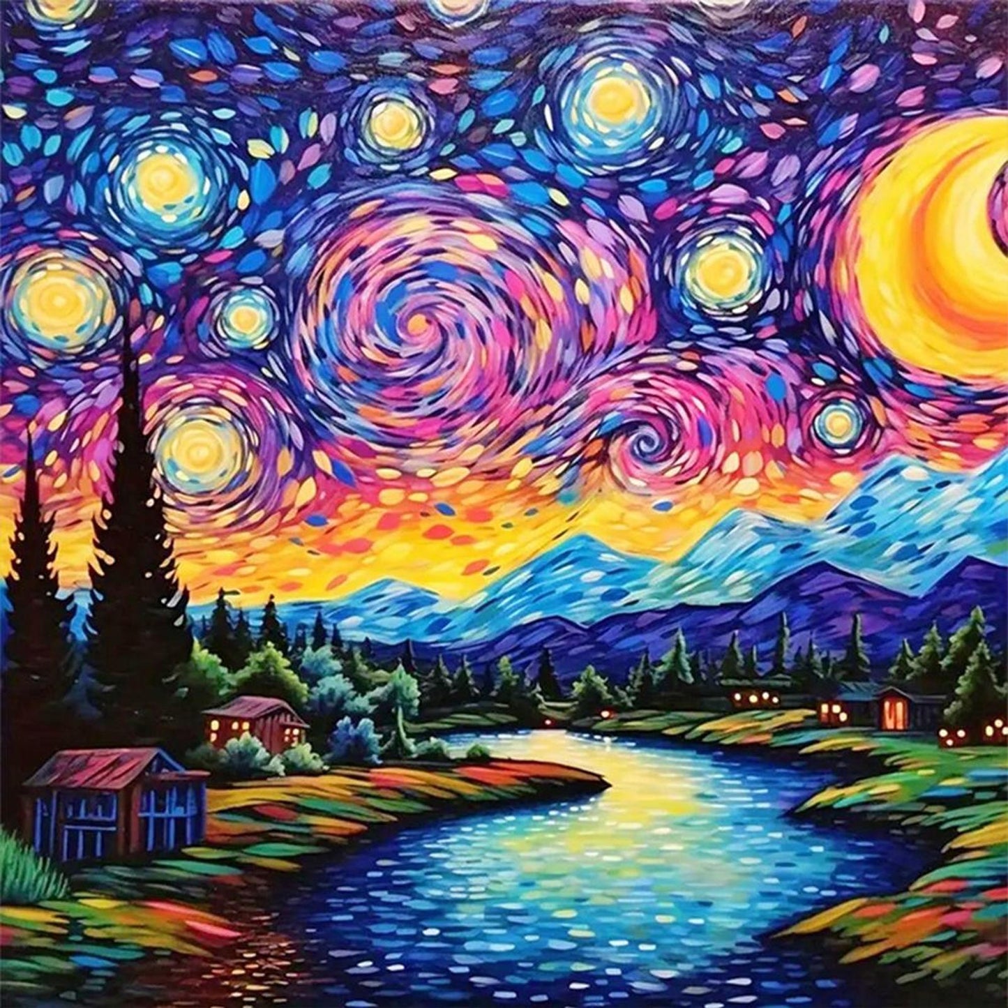 Van Gogh Starry Sky - Full 14CT Stamped Cross Stitch 40x40CM - Huacan