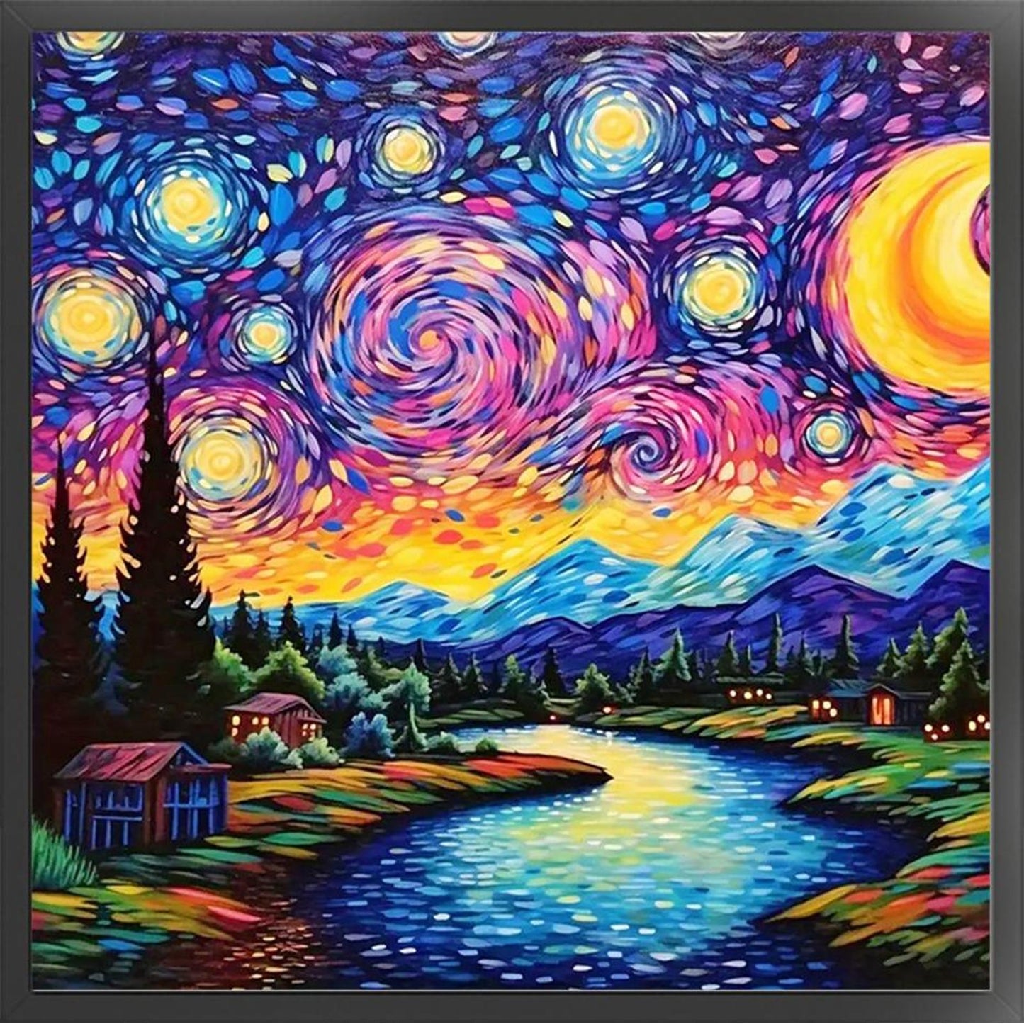 Van Gogh Starry Sky - Full 14CT Stamped Cross Stitch 40x40CM - Huacan