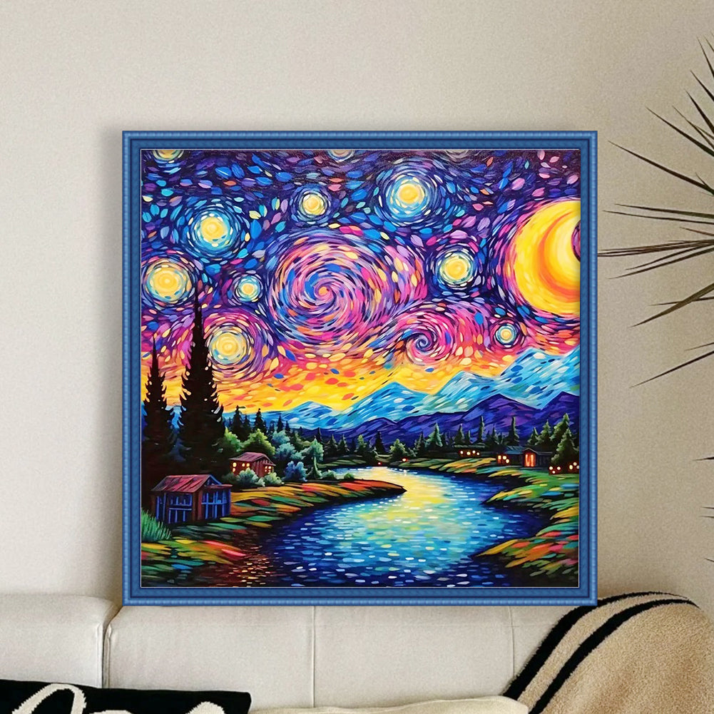 Van Gogh Starry Sky - Full 14CT Stamped Cross Stitch 40x40CM - Huacan