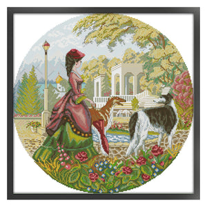 Joy Sunday - Lady And Dog - 44*44CM 14CT 2 Stamped Cross Stitch