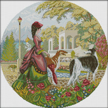 Load image into Gallery viewer, Joy Sunday - Lady And Dog - 44*44CM 14CT 2 Stamped Cross Stitch
