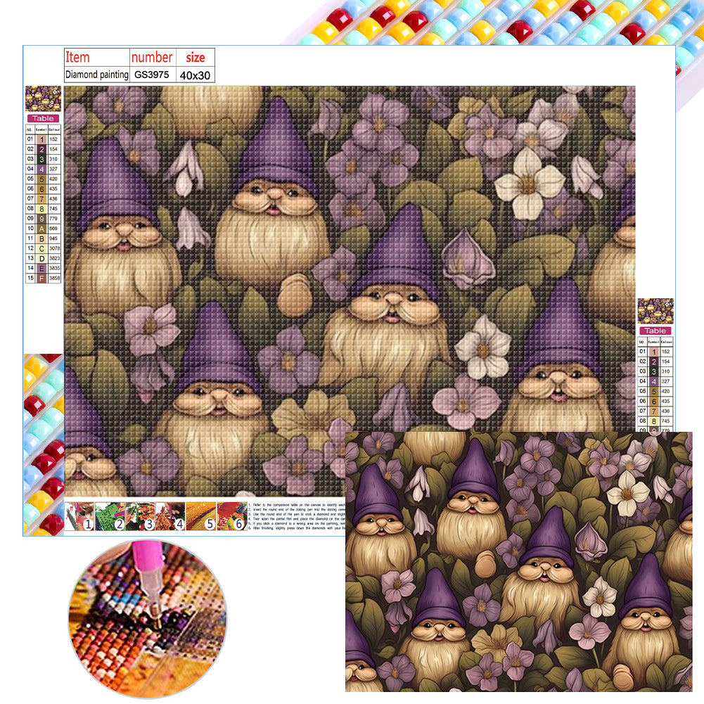 Gnome With Purple Hat 40*30CM(Canvas) Full Square Drill Diamond Painting