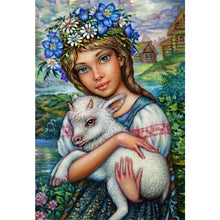 Load image into Gallery viewer, Girl Holding A Sheep 50*70CM(Picture) Full Round Drill Diamond Painting
