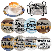 Load image into Gallery viewer, 8 Pcs Wooden Diamond Painting Coasters Kits with Holder for Beginners (Phrase)

