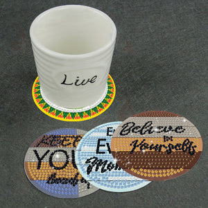8 Pcs Wooden Diamond Painting Coasters Kits with Holder for Beginners (Phrase)