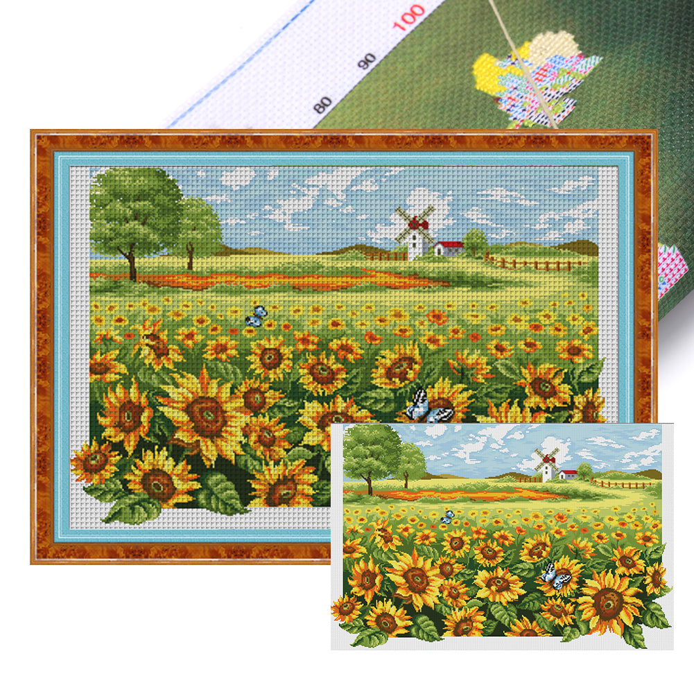 DIY - Sunflower Field - 92*66CM 11CT 3 Stamped Cross Stitch