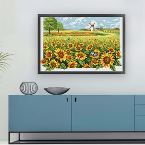DIY - Sunflower Field - 92*66CM 11CT 3 Stamped Cross Stitch
