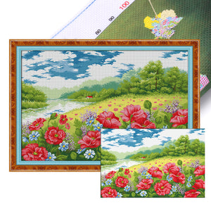 DIY - Poppy Garden - 92*66CM 11CT 3 Stamped Cross Stitch