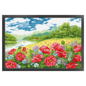 DIY - Poppy Garden - 92*66CM 11CT 3 Stamped Cross Stitch