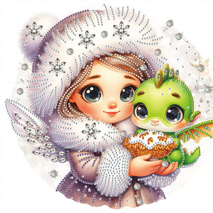 Blonde Girl With A Dragon 30*30CM(Canvas) Partial Special Shaped Drill Diamond Painting