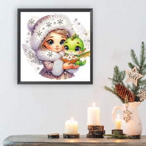 Blonde Girl With A Dragon 30*30CM(Canvas) Partial Special Shaped Drill Diamond Painting
