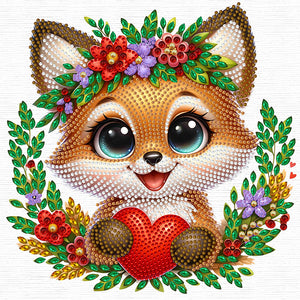 Fox With Flowers 30*30CM(Canvas) Partial Special Shaped Drill Diamond Painting