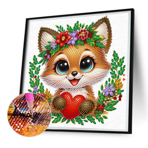 Fox With Flowers 30*30CM(Canvas) Partial Special Shaped Drill Diamond Painting