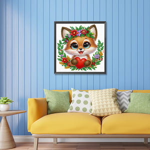 Fox With Flowers 30*30CM(Canvas) Partial Special Shaped Drill Diamond Painting