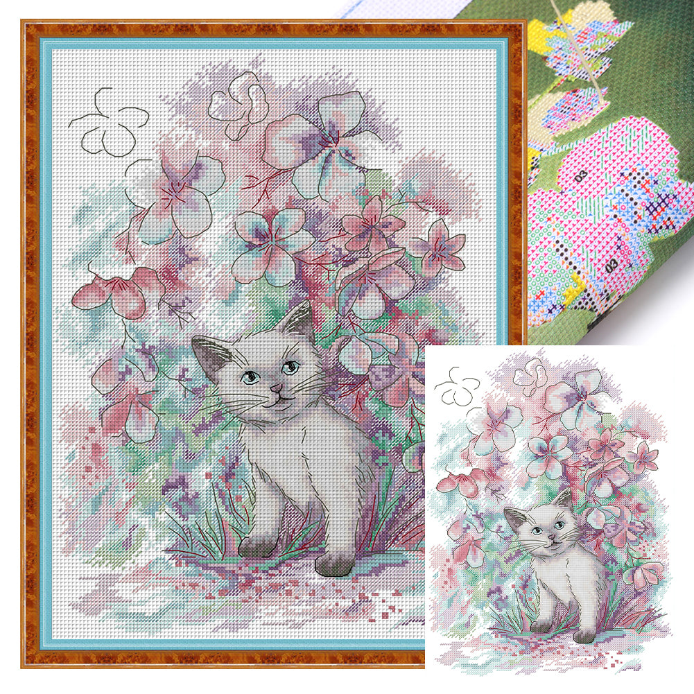 Joy Sunday - Kitten In Early Spring - 31*41CM 14CT 2 Stamped Cross Stitch