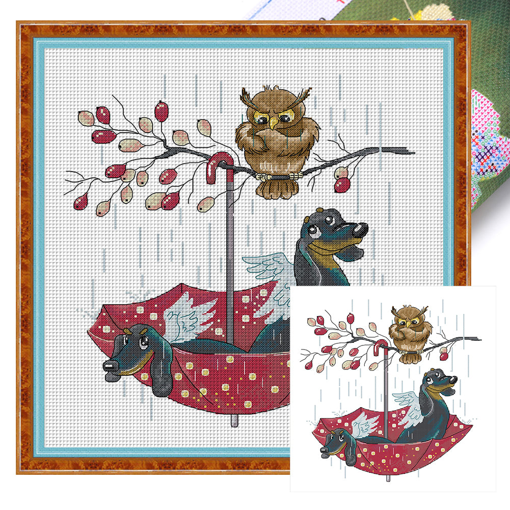 Joy Sunday - Owl And Angel Dog - 40*42CM 14CT 2 Stamped Cross Stitch