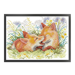 Joy Sunday - Two Playful Foxes - 61*44CM 11CT 3 Stamped Cross Stitch