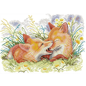 Joy Sunday - Two Playful Foxes - 61*44CM 11CT 3 Stamped Cross Stitch