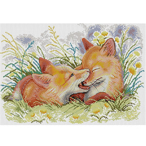 Joy Sunday - Two Playful Foxes - 61*44CM 11CT 3 Stamped Cross Stitch