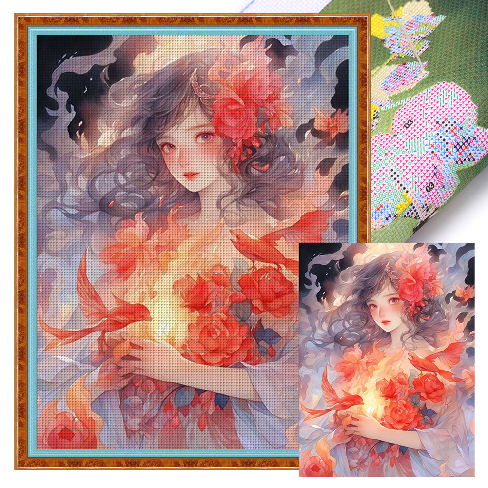 Yishu - Rose Girl - 40*56CM 11CT 3 Stamped Cross Stitch