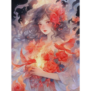 Yishu - Rose Girl - 40*56CM 11CT 3 Stamped Cross Stitch