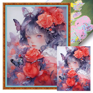 Yishu - Rose Girl - 40*56CM 11CT 3 Stamped Cross Stitch