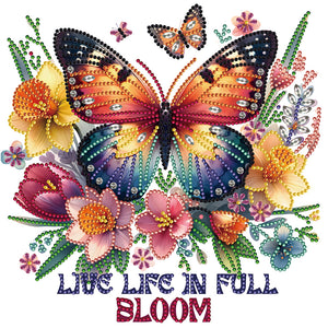 Butterfly And Flower Calligraphy 30*30CM(Canvas) Partial Special Shaped Drill Diamond Painting