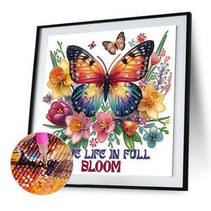 Butterfly And Flower Calligraphy 30*30CM(Canvas) Partial Special Shaped Drill Diamond Painting