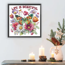 Load image into Gallery viewer, Butterfly And Flower Calligraphy 30*30CM(Canvas) Partial Special Shaped Drill Diamond Painting
