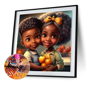 Black Girl 30*30CM(Canvas) Full Round Drill Diamond Painting