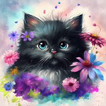 Load image into Gallery viewer, Flowers And Black Cat 30*30CM(Canvas) Full Round Drill Diamond Painting
