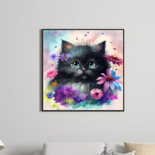 Load image into Gallery viewer, Flowers And Black Cat 30*30CM(Canvas) Full Round Drill Diamond Painting
