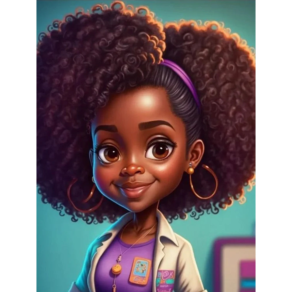 Black Girl 30*40CM(Canvas) Full Round Drill Diamond Painting