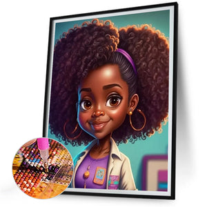 Black Girl 30*40CM(Canvas) Full Round Drill Diamond Painting