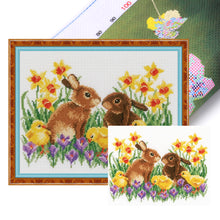 Load image into Gallery viewer, Yishu - Chicken And Rabbit Among Flowers - 60*50CM 11CT 3 Stamped Cross Stitch
