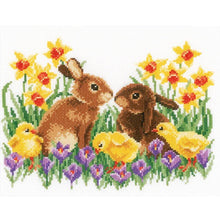 Load image into Gallery viewer, Yishu - Chicken And Rabbit Among Flowers - 60*50CM 11CT 3 Stamped Cross Stitch
