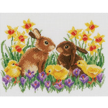 Load image into Gallery viewer, Yishu - Chicken And Rabbit Among Flowers - 60*50CM 11CT 3 Stamped Cross Stitch
