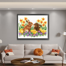Load image into Gallery viewer, Yishu - Chicken And Rabbit Among Flowers - 60*50CM 11CT 3 Stamped Cross Stitch
