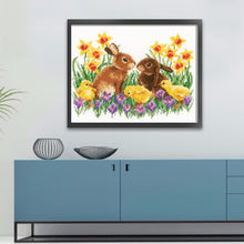 Load image into Gallery viewer, Yishu - Chicken And Rabbit Among Flowers - 60*50CM 11CT 3 Stamped Cross Stitch
