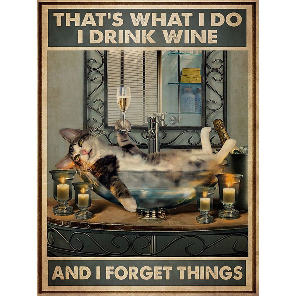 Retro Cat Poster 30*40CM(Canvas) Full Round Drill Diamond Painting