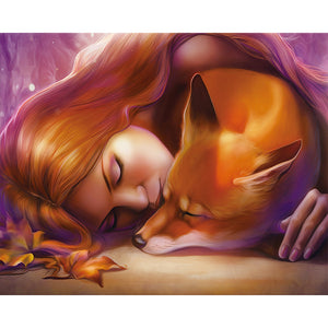 Yishu - Girl And Fox - 50*38CM 11CT 3 Stamped Cross Stitch