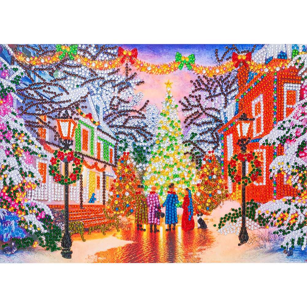 Christmas Street 40*30CM(Canvas) Partial Special Shaped Drill Diamond Painting