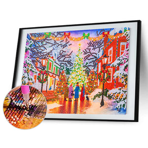 Christmas Street 40*30CM(Canvas) Partial Special Shaped Drill Diamond Painting