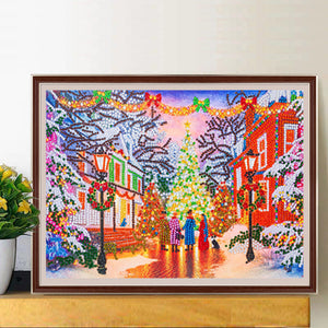 Christmas Street 40*30CM(Canvas) Partial Special Shaped Drill Diamond Painting