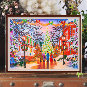 Christmas Street 40*30CM(Canvas) Partial Special Shaped Drill Diamond Painting