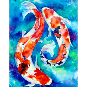 Yishu - Two Koi Fish - 40*50CM 11CT 3 Stamped Cross Stitch