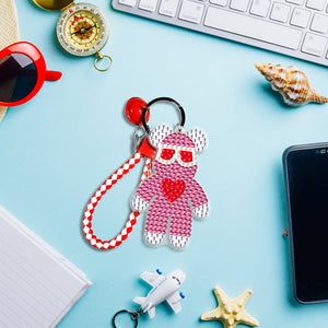 DIY Mosaic Keychain Bear Diamonds Painting Key Ring for Girl Bag Pendant (YS090)