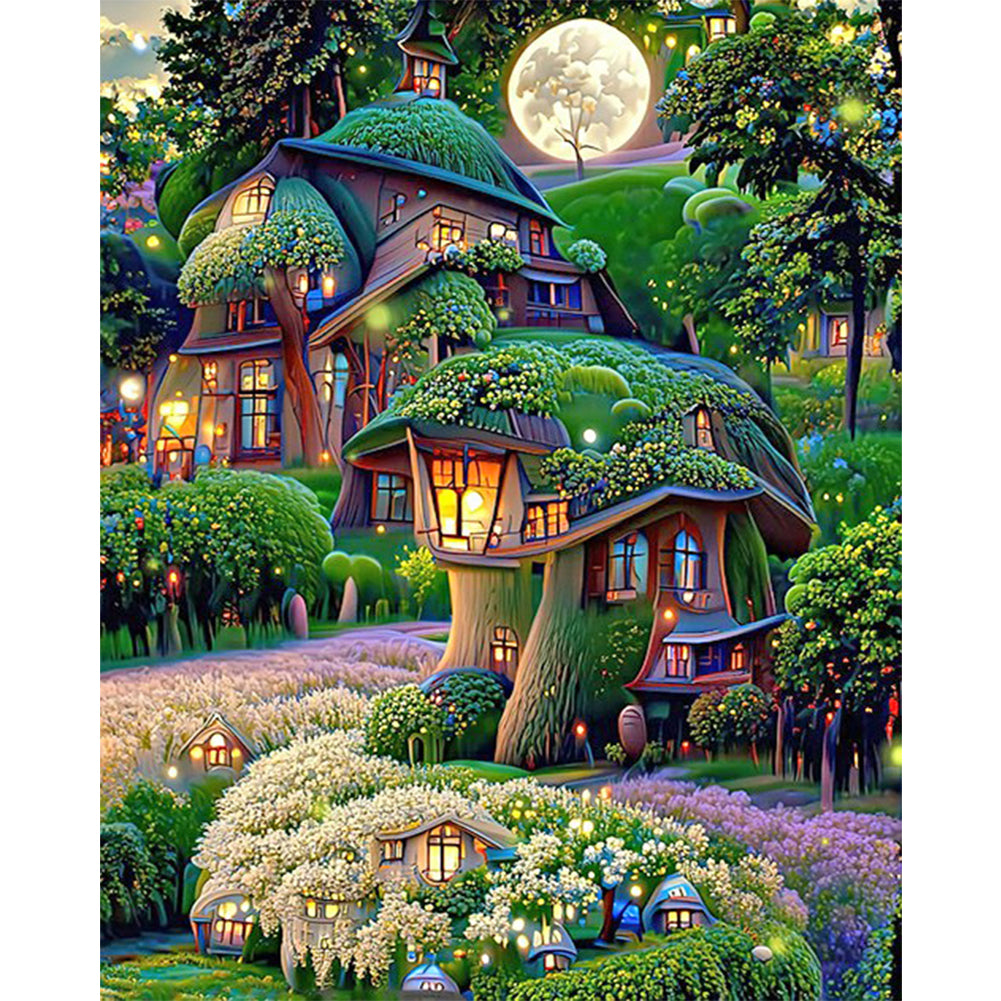 Green Mushroom Manor 40*50CM(Canvas) Full Round Drill Diamond Painting