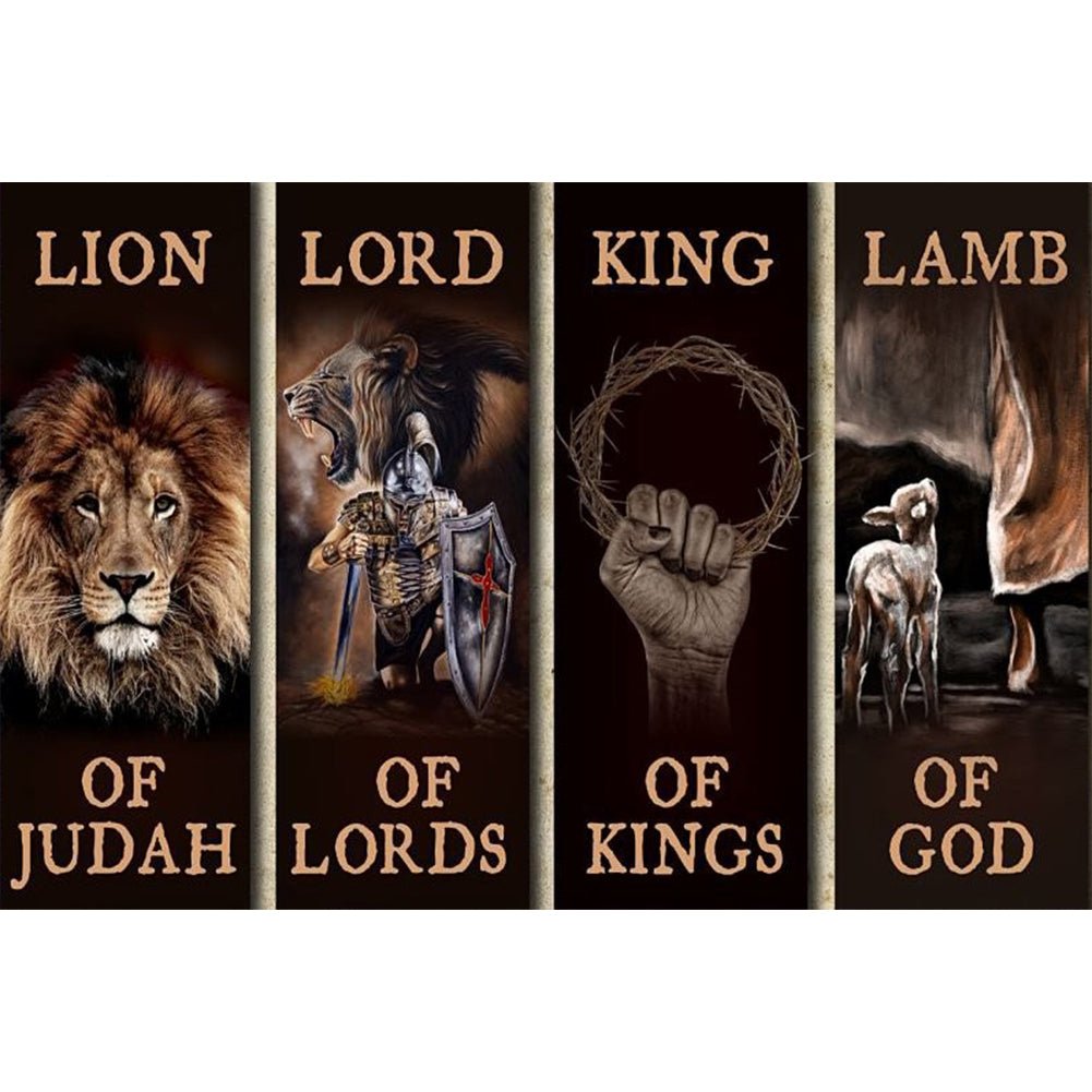 Lion Woodblock Print 60*40CM(Canvas) Full Square Drill Diamond Painting